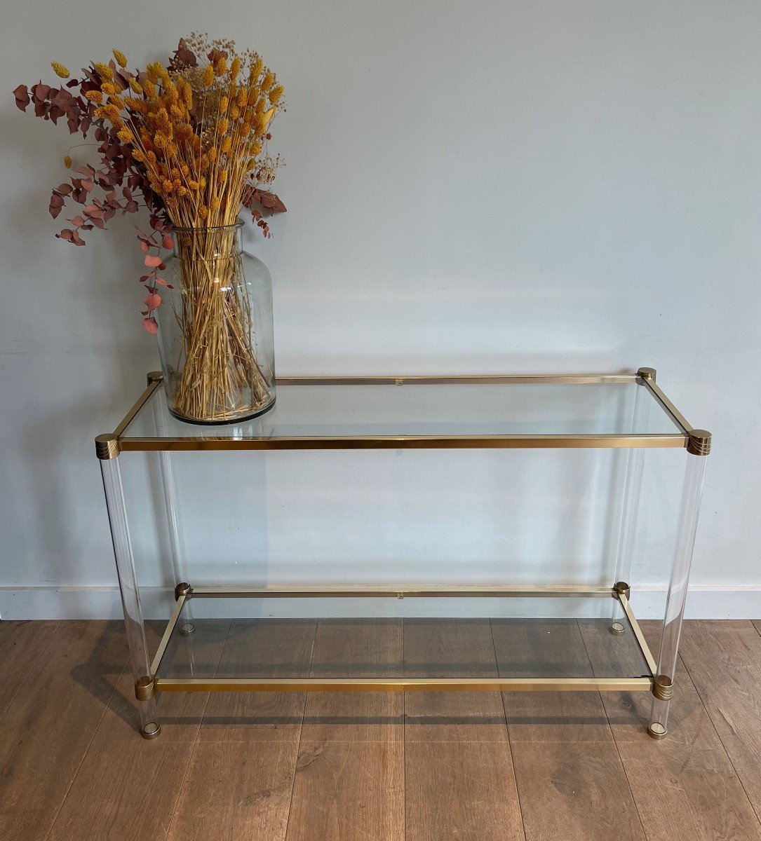 Lucite And Gilt Metal Console. French Work Circa 1970-photo-8