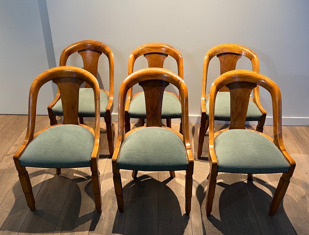 Set Of Six Walnut Gondola Chairs. French Work. Art Deco Period. Around 1930-photo-2