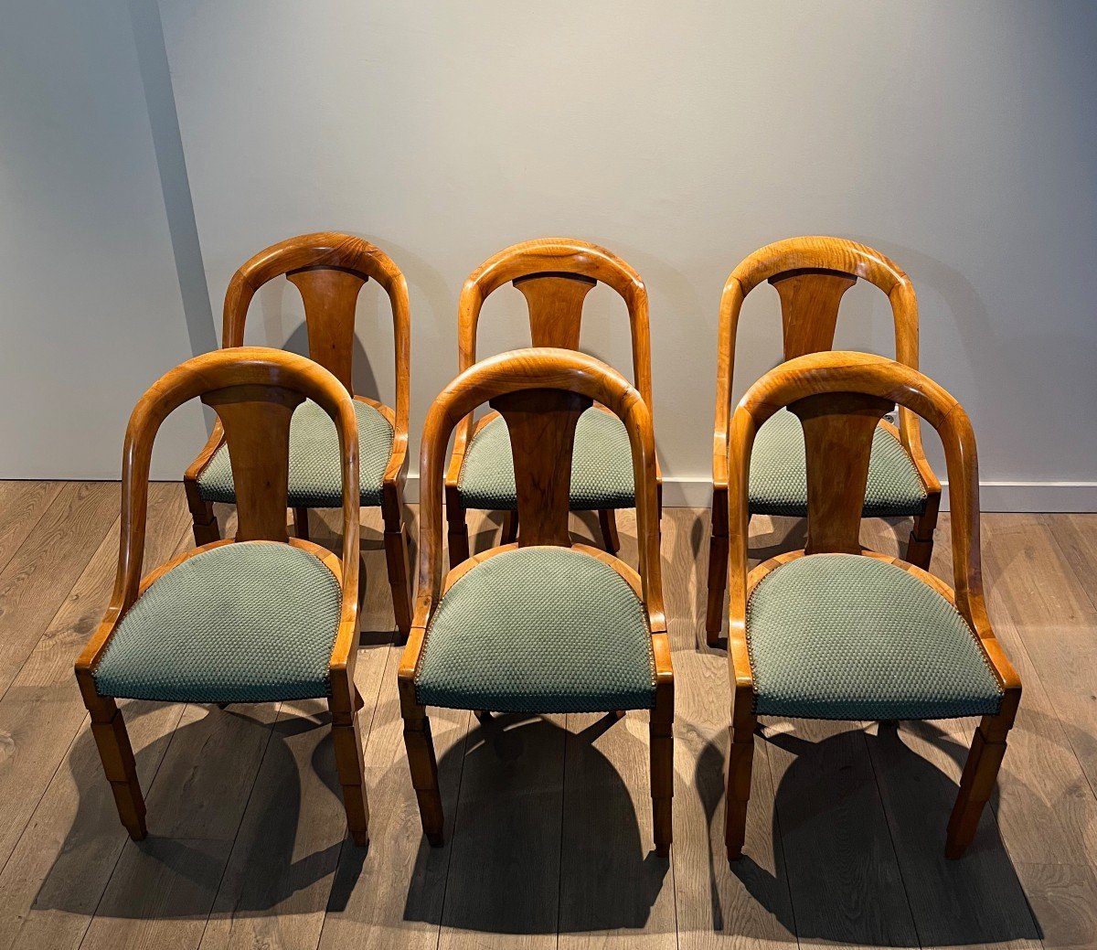 Set Of Six Walnut Gondola Chairs. French Work. Art Deco Period. Around 1930-photo-3