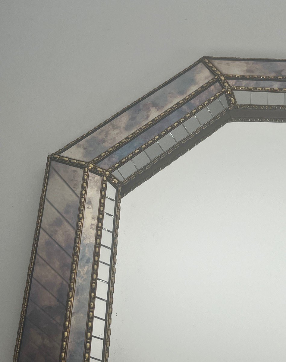 Large Multi-facets Mirror With Brass Garlands. French. Circa 1970-photo-3