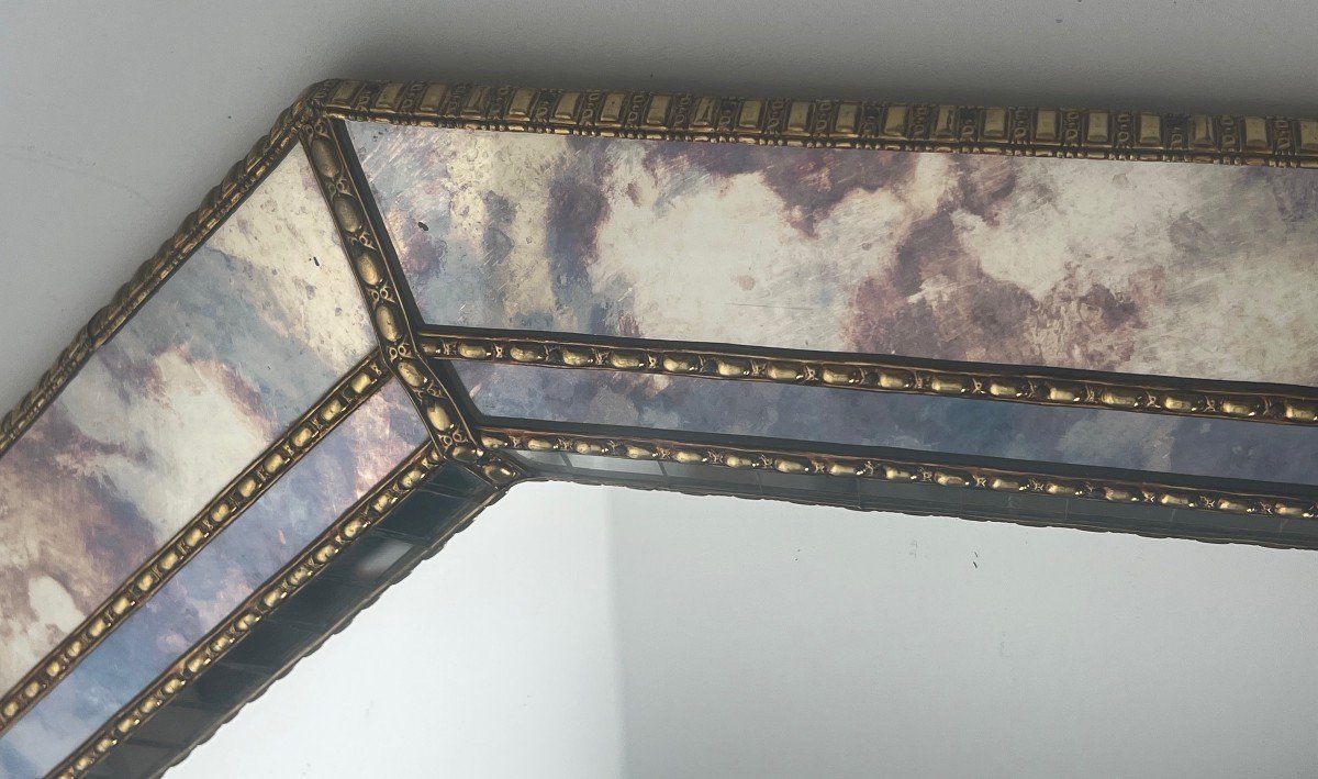 Large Multi-facets Mirror With Brass Garlands. French. Circa 1970-photo-1