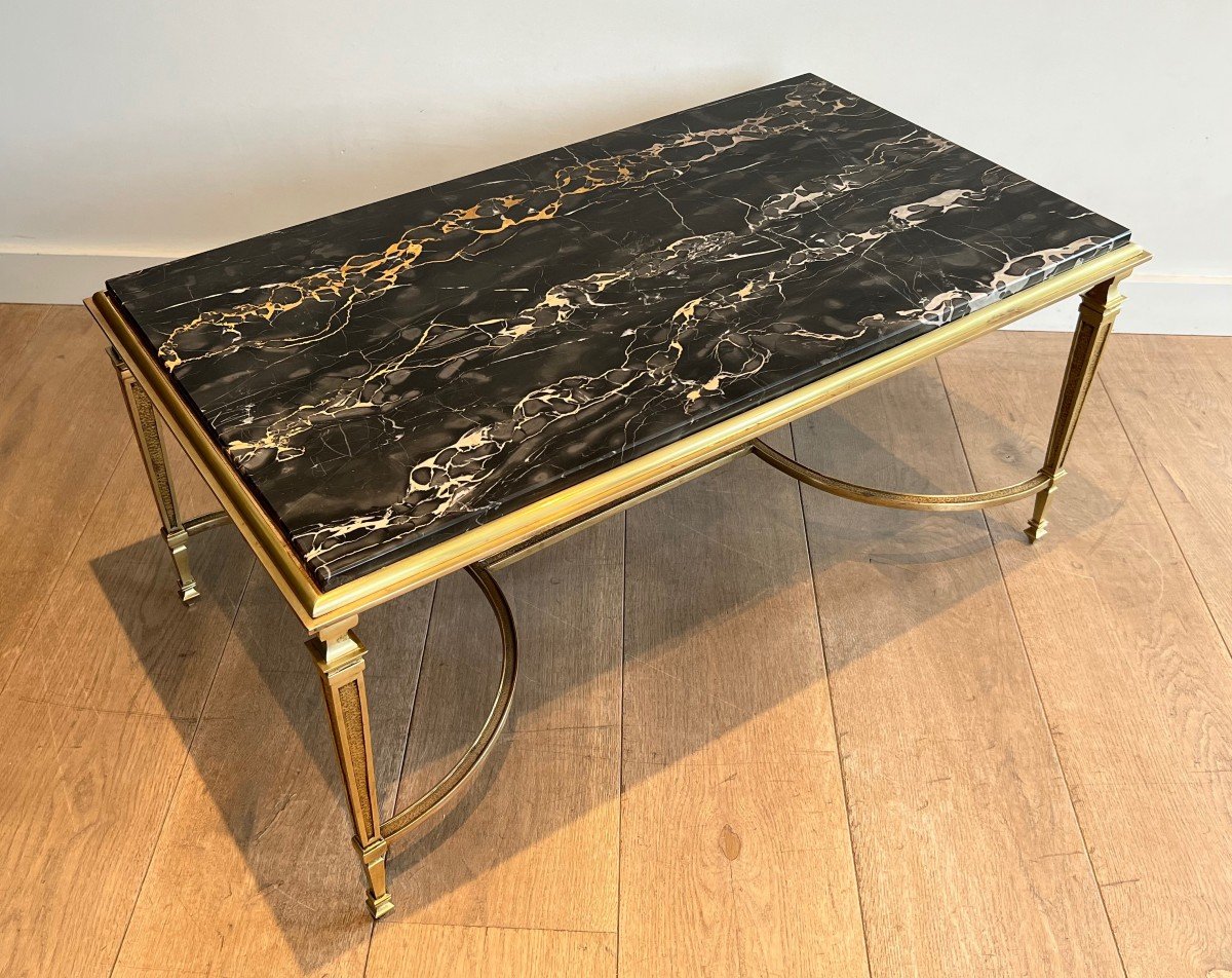 Bronze Coffee Table With Black Portor Marble Top In The Style Of Maison Jansen-photo-2