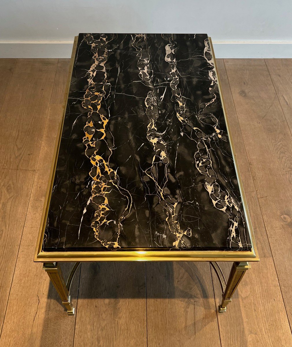 Bronze Coffee Table With Black Portor Marble Top In The Style Of Maison Jansen-photo-3