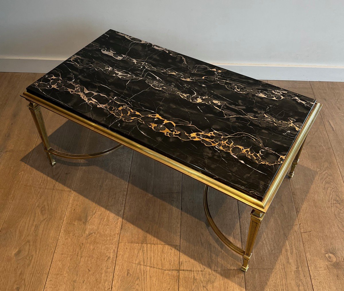 Bronze Coffee Table With Black Portor Marble Top In The Style Of Maison Jansen-photo-4