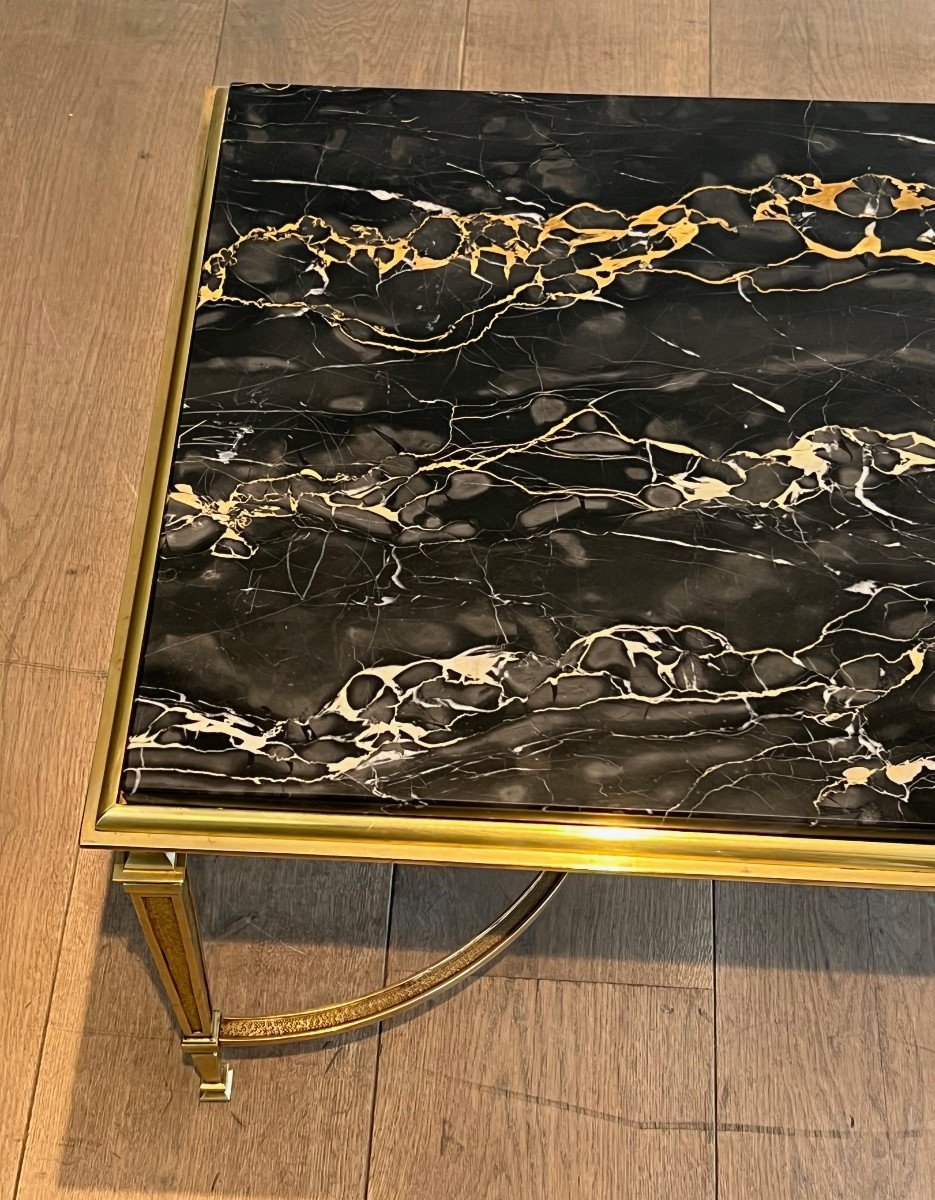 Bronze Coffee Table With Black Portor Marble Top In The Style Of Maison Jansen-photo-2