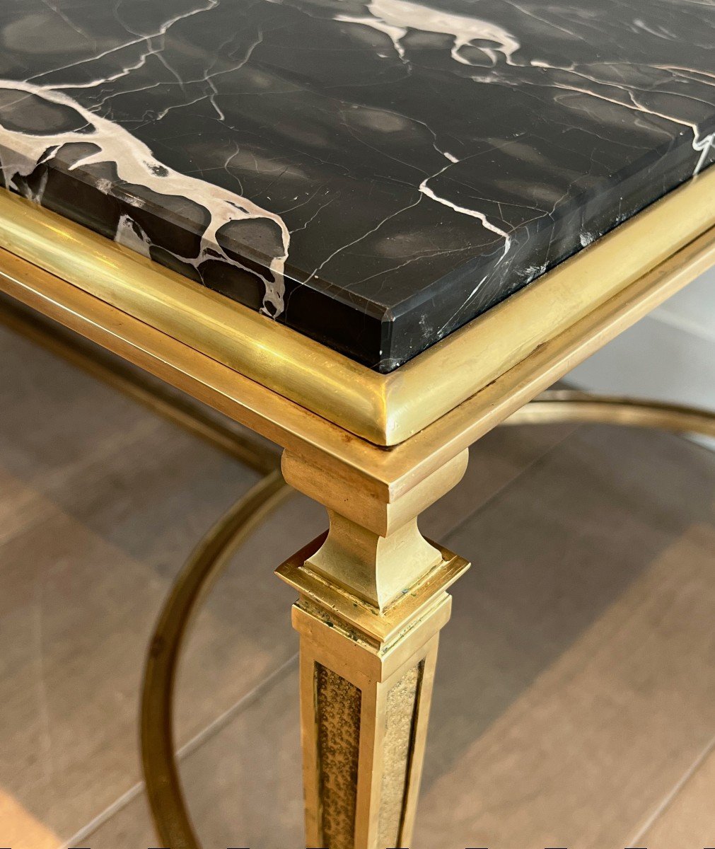 Bronze Coffee Table With Black Portor Marble Top In The Style Of Maison Jansen-photo-6