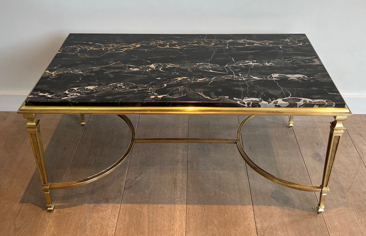 Bronze Coffee Table With Black Portor Marble Top In The Style Of Maison Jansen-photo-8