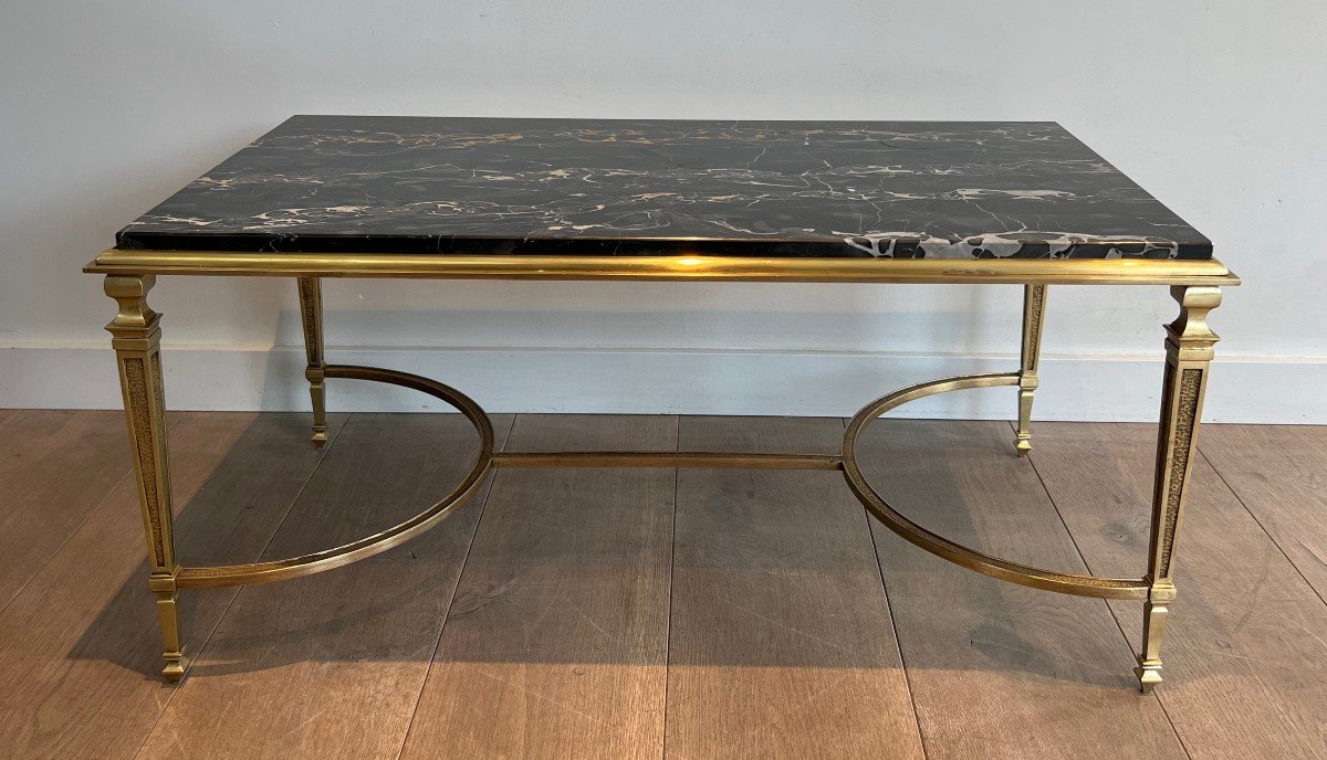 Bronze Coffee Table With Black Portor Marble Top In The Style Of Maison Jansen