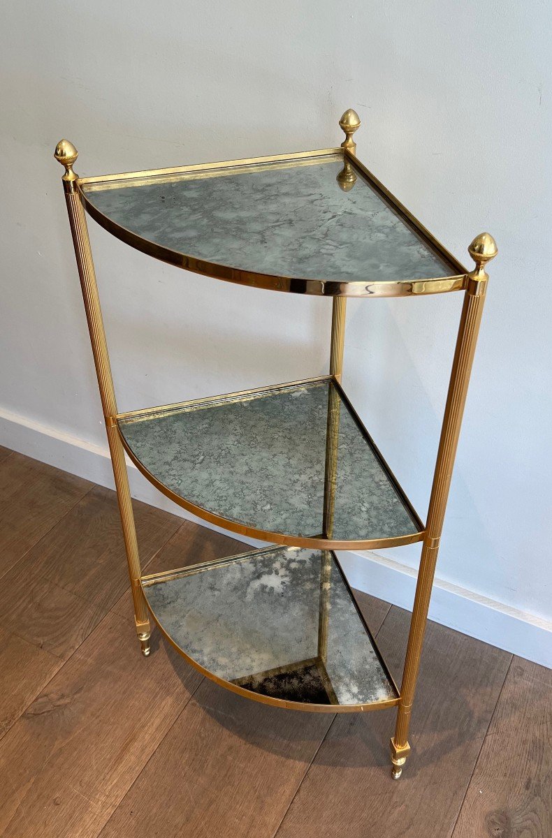 Pair Of Gilt Metal Corner Side Tables With Eglomized Mirror Shelves. French Work -photo-1