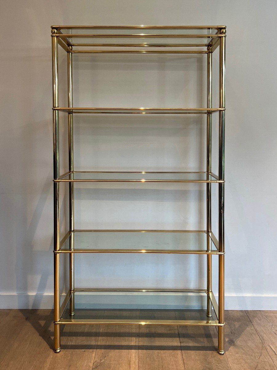 5 Tiers Shelves Unit With Clear Glass Trays. French Work. Circa 1970-photo-3