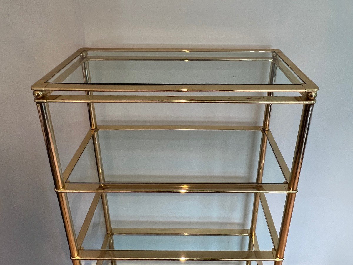 5 Tiers Shelves Unit With Clear Glass Trays. French Work. Circa 1970-photo-3