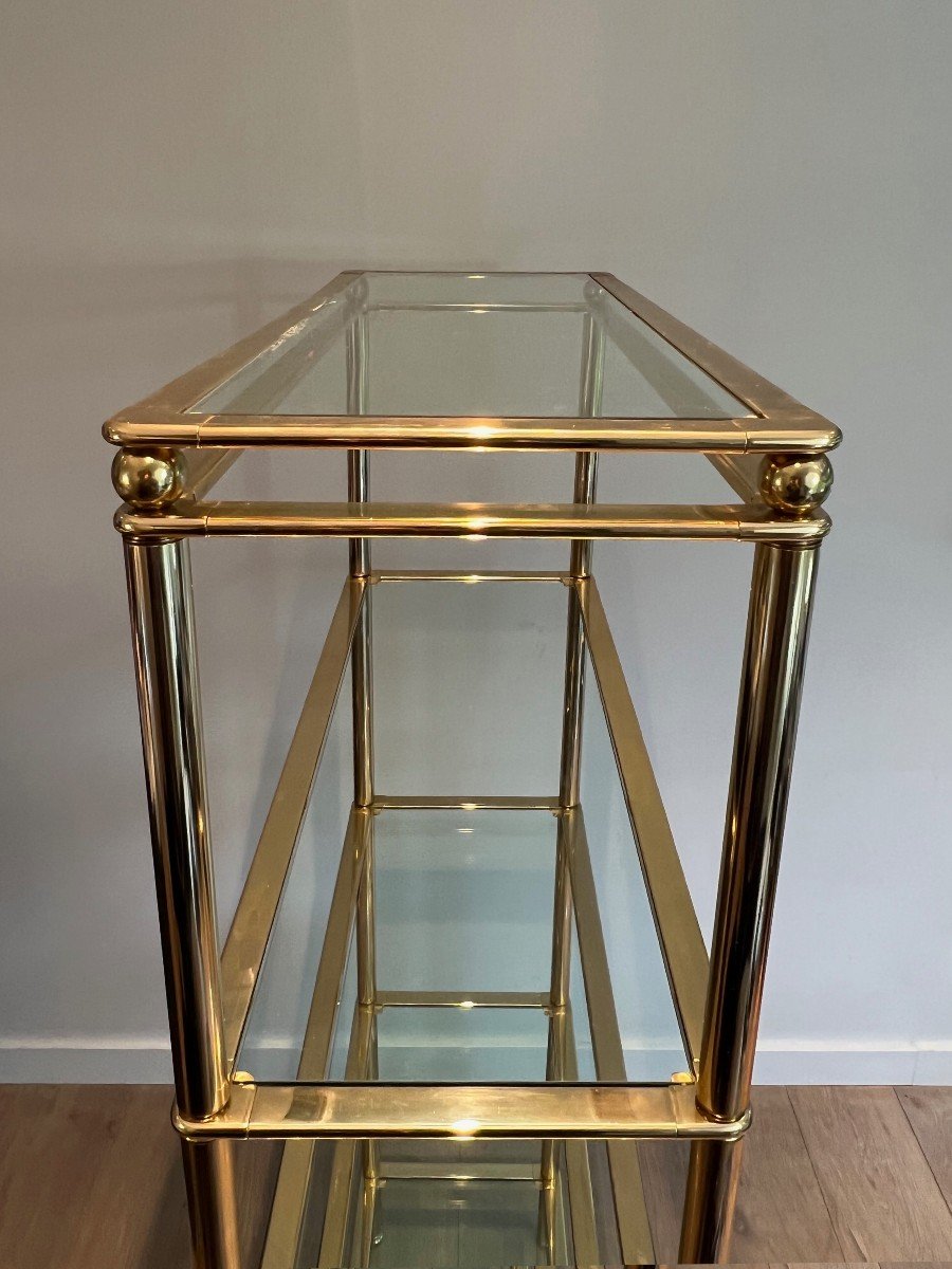 5 Tiers Shelves Unit With Clear Glass Trays. French Work. Circa 1970-photo-8