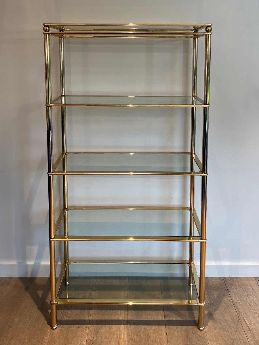 5 Tiers Shelves Unit With Clear Glass Trays. French Work. Circa 1970