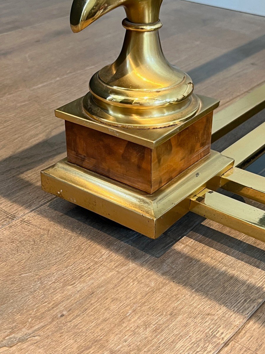 Pair Of Square Side Tables With Brass Horse Heads On Burr Walnut Base, Lower Top Made Of Black -photo-6