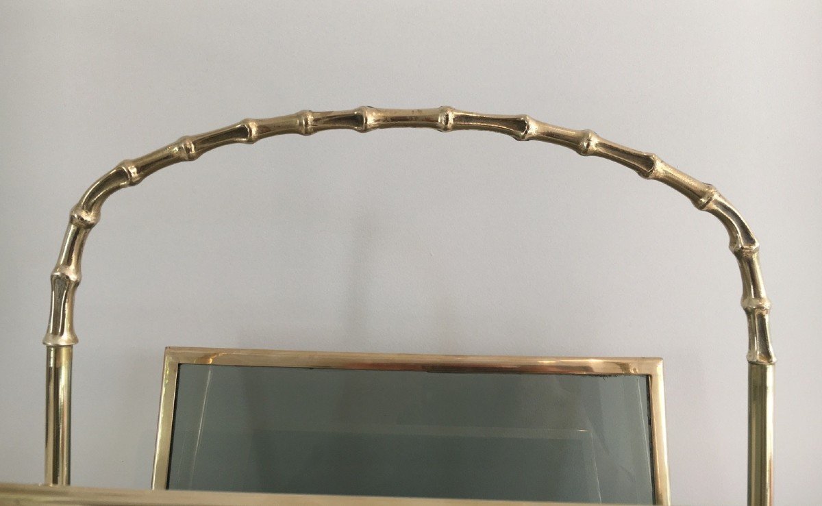 Porte-revues Façon Faux-bambou En Bronze Et Panneaux Latéraux De Verres Bleutés - Maison Baguès-photo-1