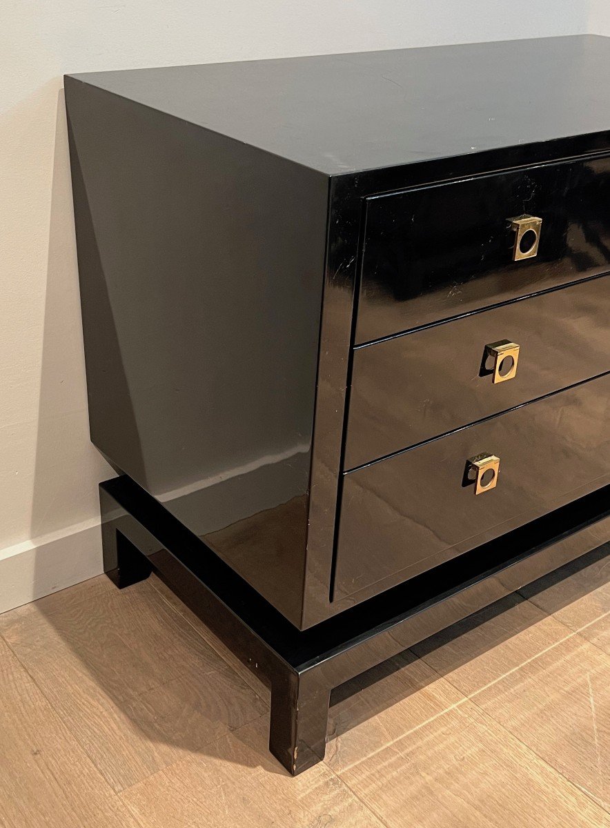 Black Lacquered Chest Of Drawers With Bronze Handles. French Work By Guy Lefèvre -photo-4