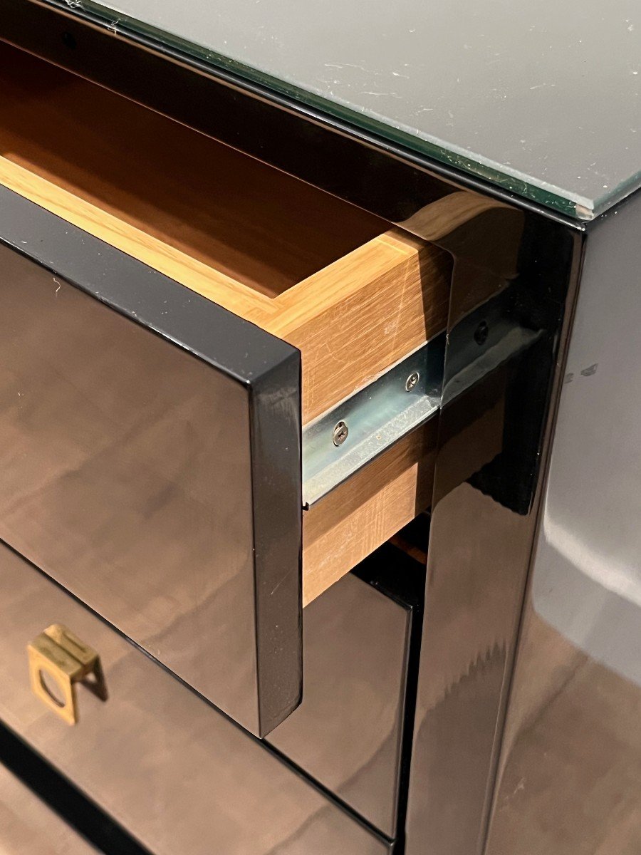 Black Lacquered Chest Of Drawers With Bronze Handles. French Work By Guy Lefèvre -photo-4