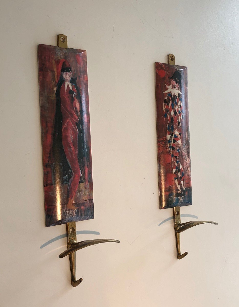 Pair Of Hooks Representing Characters From Comedia Del Arte. Italian Work -photo-7