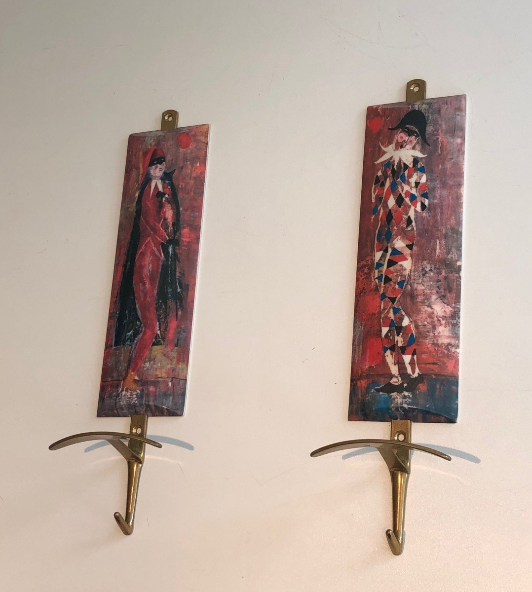 Pair Of Hooks Representing Characters From Comedia Del Arte. Italian Work -photo-8