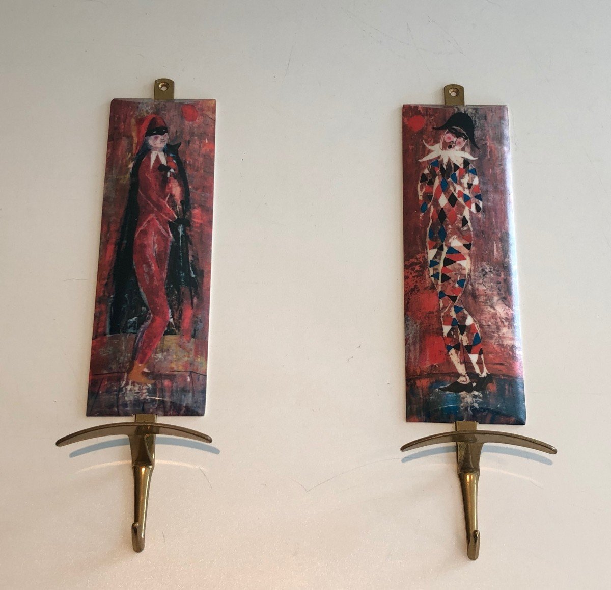 Pair Of Hooks Representing Characters From Comedia Del Arte. Italian Work 