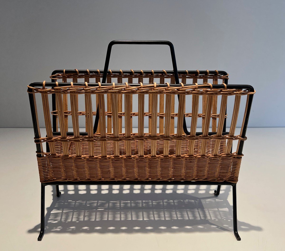 Pair Of Rattan And Black Lacquered Magazine Rack. French Work. Circa 1950-photo-2