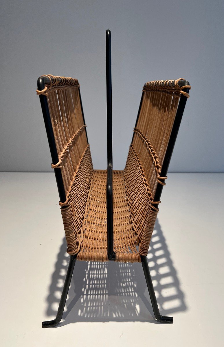 Pair Of Rattan And Black Lacquered Magazine Rack. French Work. Circa 1950-photo-2