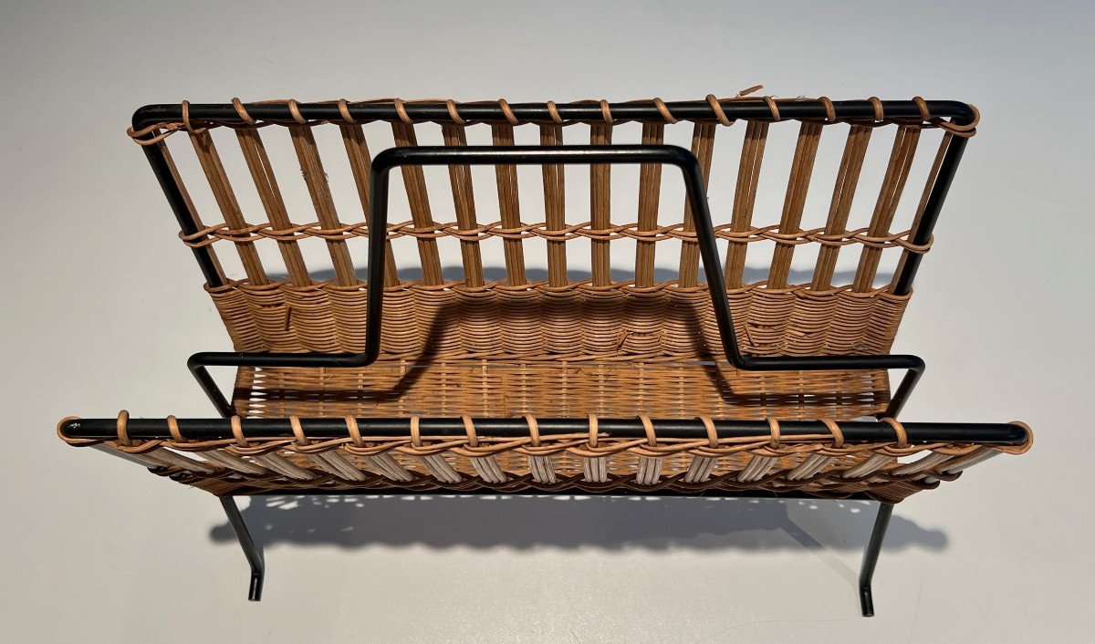 Pair Of Rattan And Black Lacquered Magazine Rack. French Work. Circa 1950-photo-3