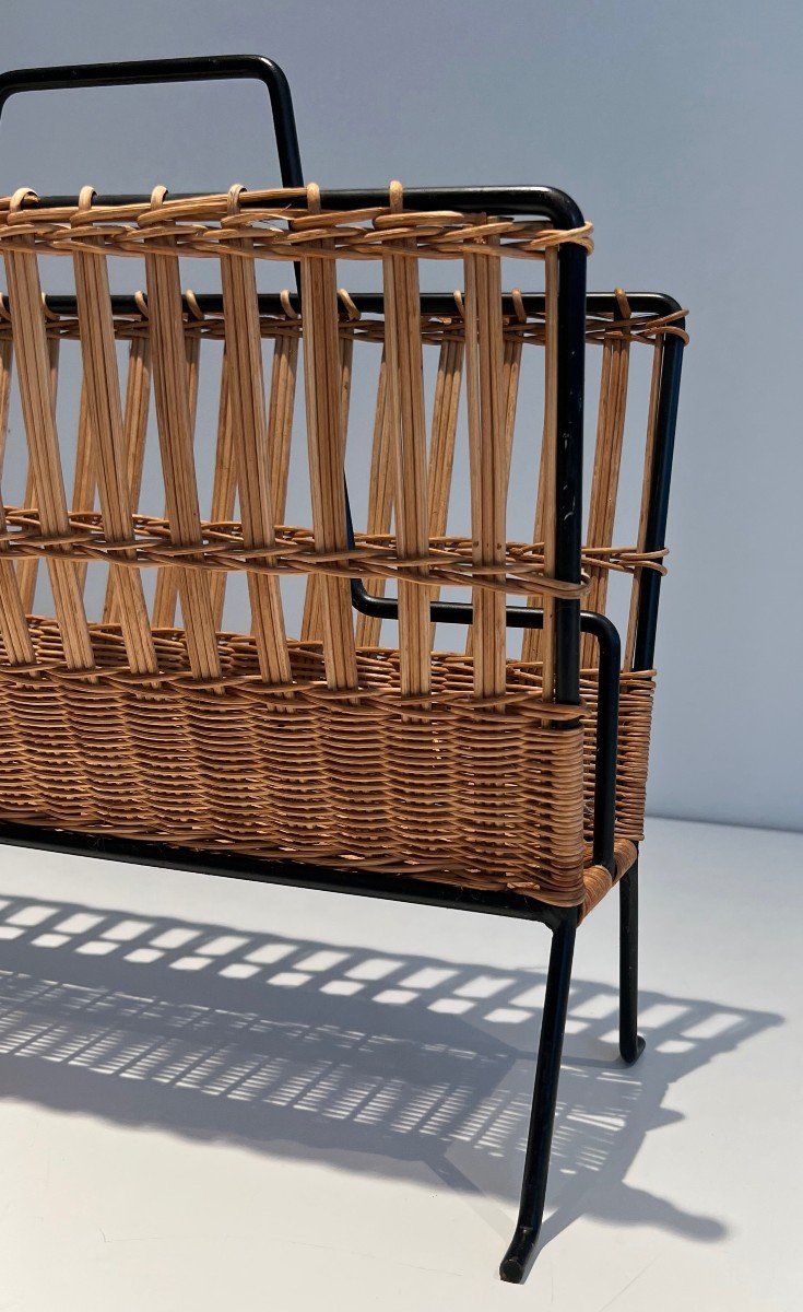 Pair Of Rattan And Black Lacquered Magazine Rack. French Work. Circa 1950-photo-5