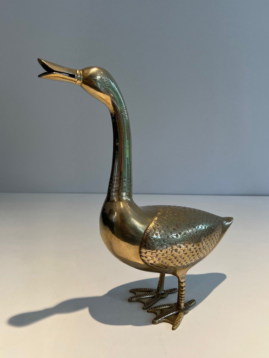 Decorative Brass Sculpture Representing A Duck. French Work. Circa 1970-photo-2