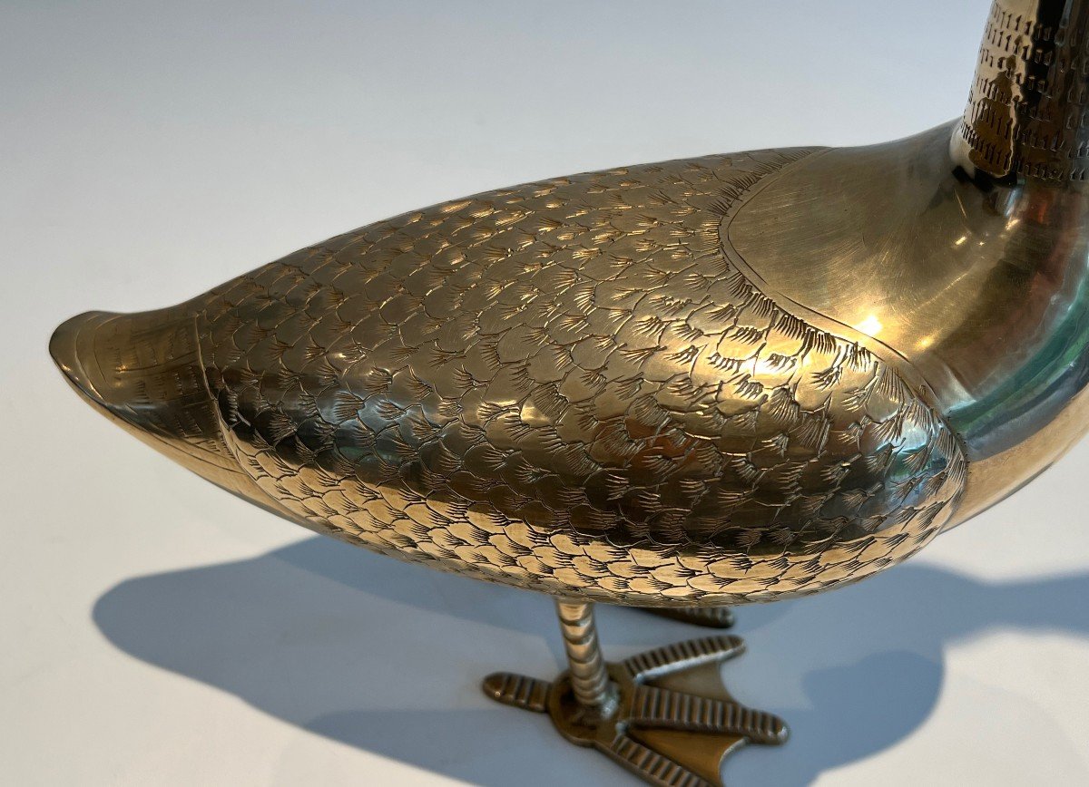 Decorative Brass Sculpture Representing A Duck. French Work. Circa 1970-photo-3