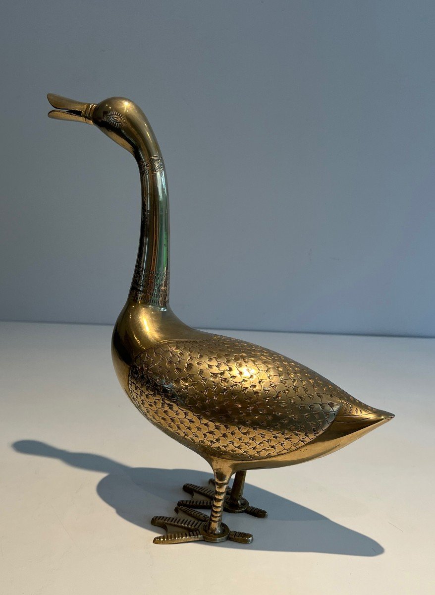 Decorative Brass Sculpture Representing A Duck. French Work. Circa 1970-photo-8