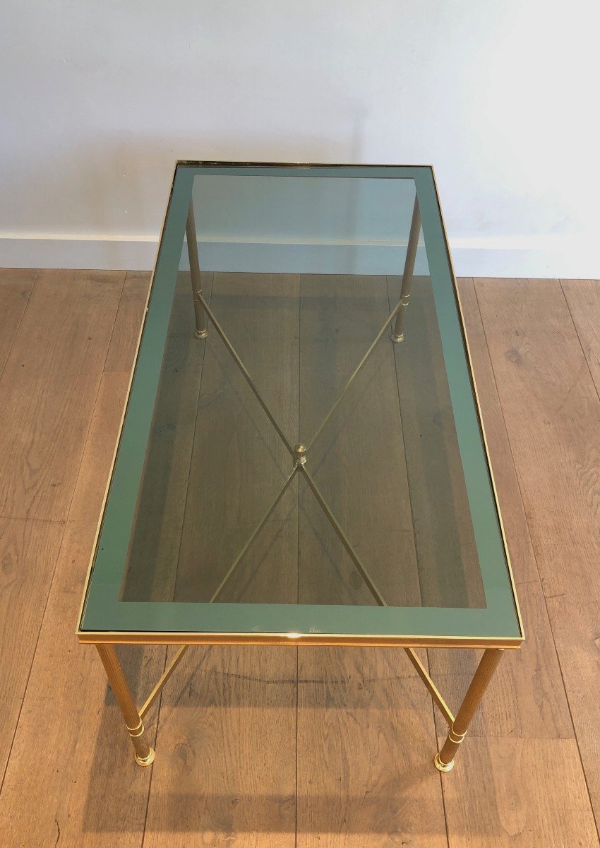 Neoclassical Style Gilt Metal Coffee Table With Blueish Glass Shelf. French Work -photo-2