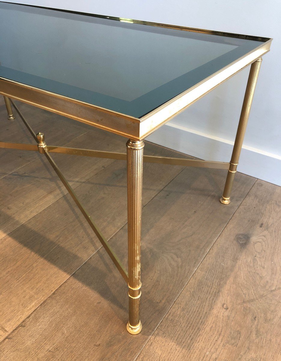 Neoclassical Style Gilt Metal Coffee Table With Blueish Glass Shelf. French Work -photo-3