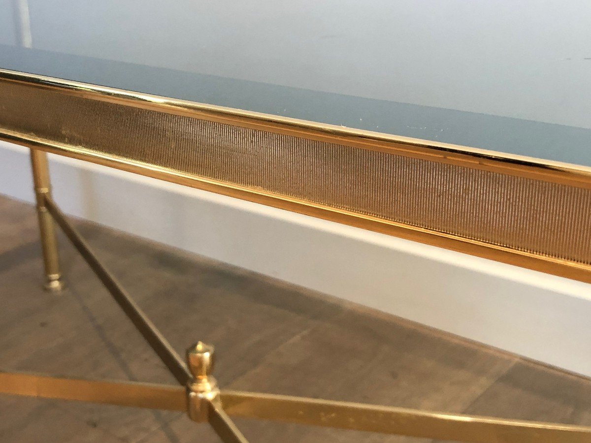 Neoclassical Style Gilt Metal Coffee Table With Blueish Glass Shelf. French Work -photo-4