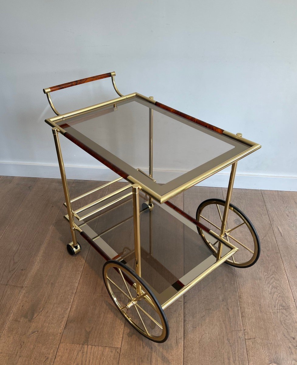 Design Brass And Orange-red Celluloid Drinks Trolley. French Work. Circa 1970-photo-4