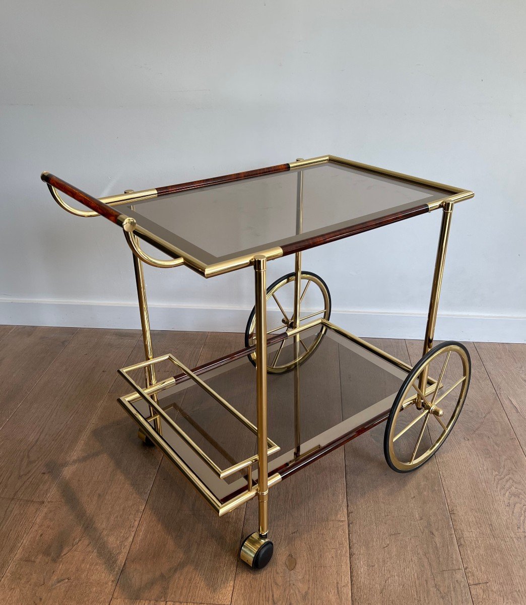 Design Brass And Orange-red Celluloid Drinks Trolley. French Work. Circa 1970-photo-1