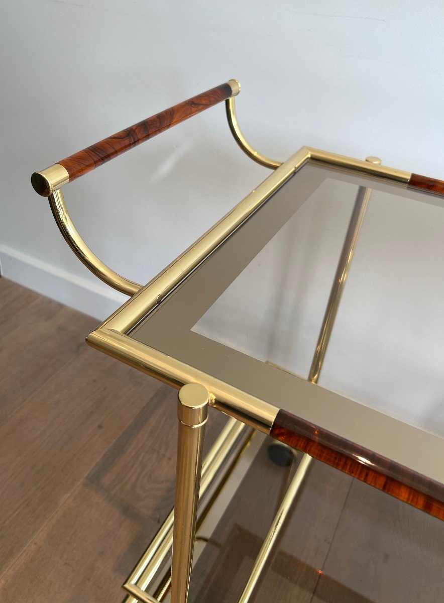 Design Brass And Orange-red Celluloid Drinks Trolley. French Work. Circa 1970-photo-3