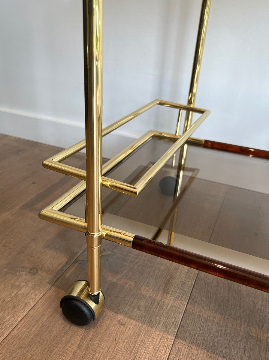 Design Brass And Orange-red Celluloid Drinks Trolley. French Work. Circa 1970-photo-4