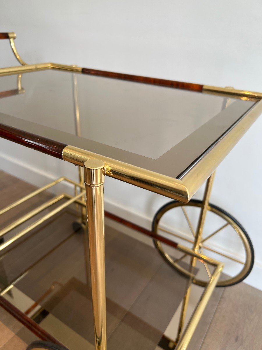 Design Brass And Orange-red Celluloid Drinks Trolley. French Work. Circa 1970-photo-6