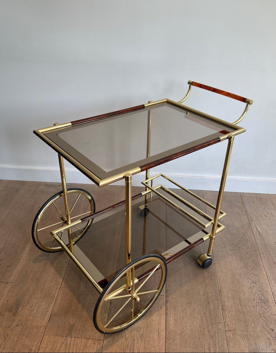 Design Brass And Orange-red Celluloid Drinks Trolley. French Work. Circa 1970-photo-8