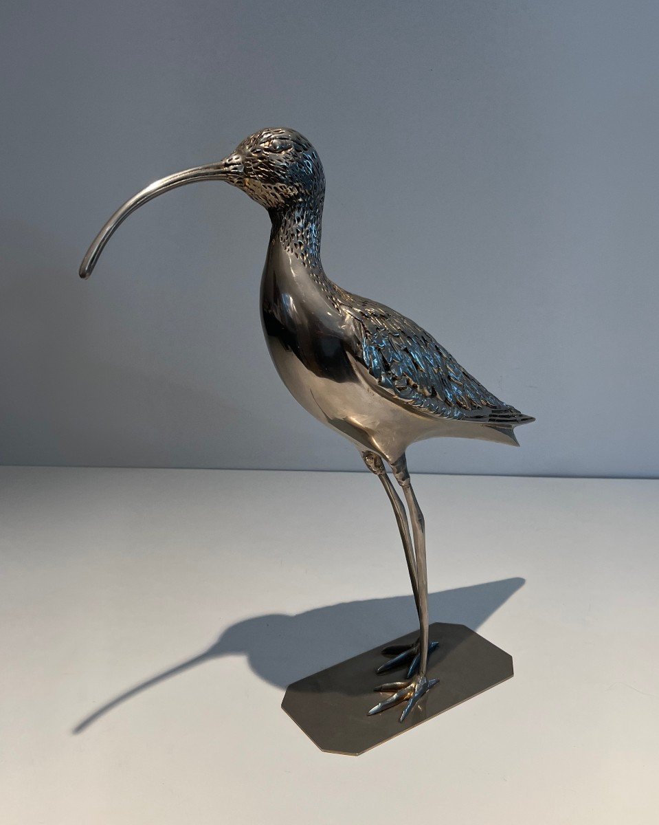 Stylish Silvered Brass Bird. French Work. Circa 1970-photo-2