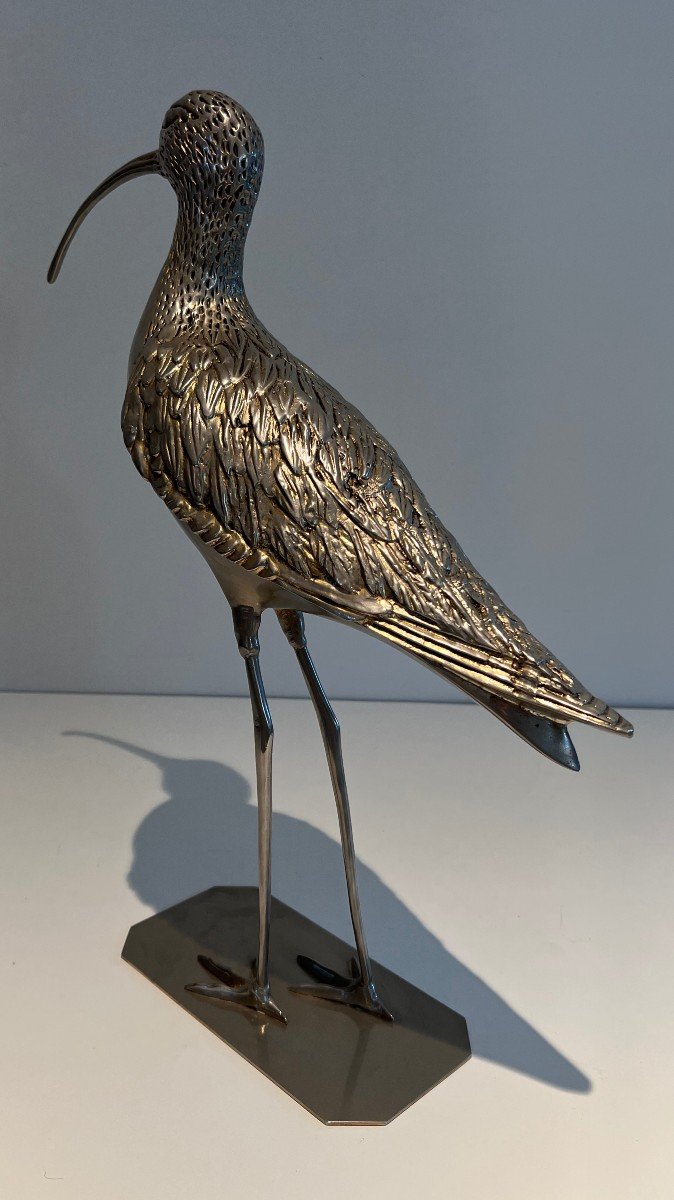 Stylish Silvered Brass Bird. French Work. Circa 1970-photo-3