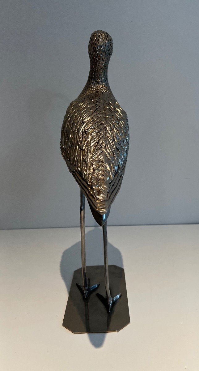 Stylish Silvered Brass Bird. French Work. Circa 1970-photo-4