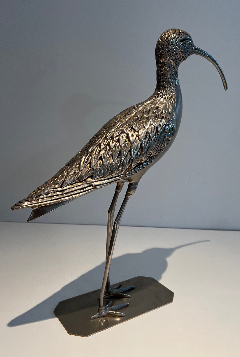 Stylish Silvered Brass Bird. French Work. Circa 1970-photo-1