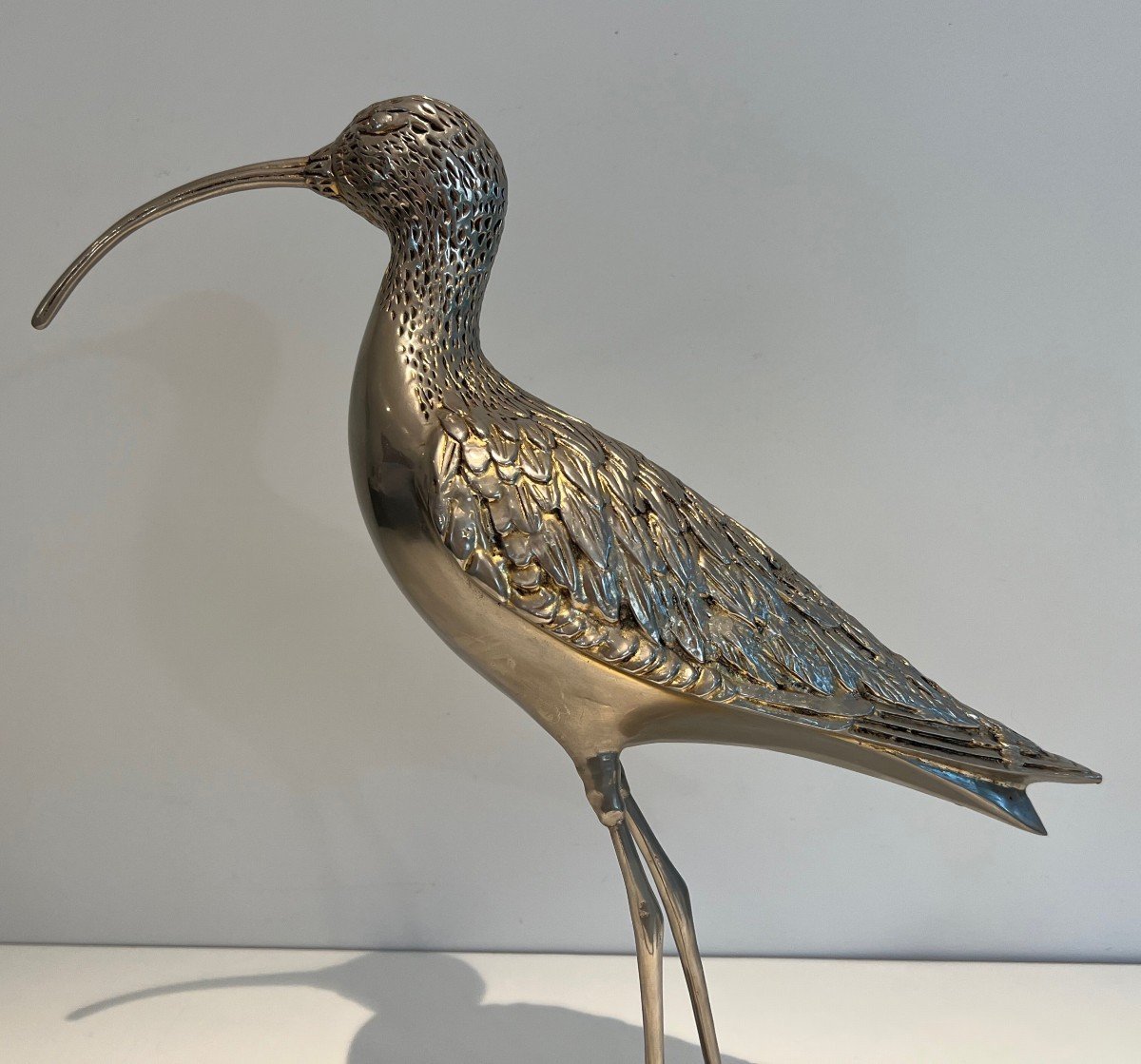 Stylish Silvered Brass Bird. French Work. Circa 1970-photo-2