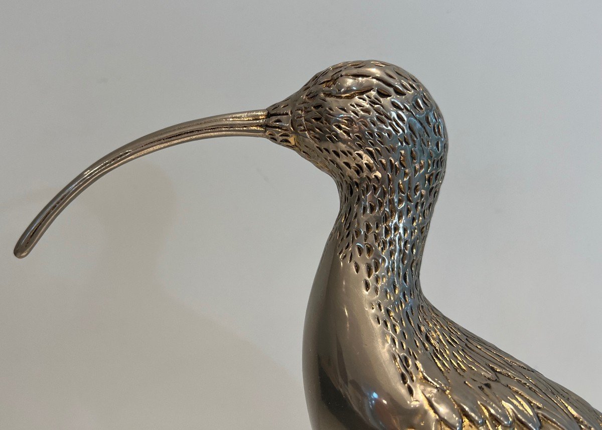 Stylish Silvered Brass Bird. French Work. Circa 1970-photo-3