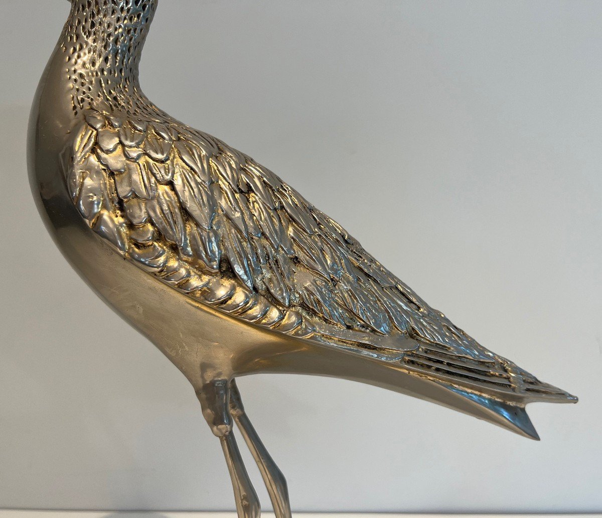 Stylish Silvered Brass Bird. French Work. Circa 1970-photo-4