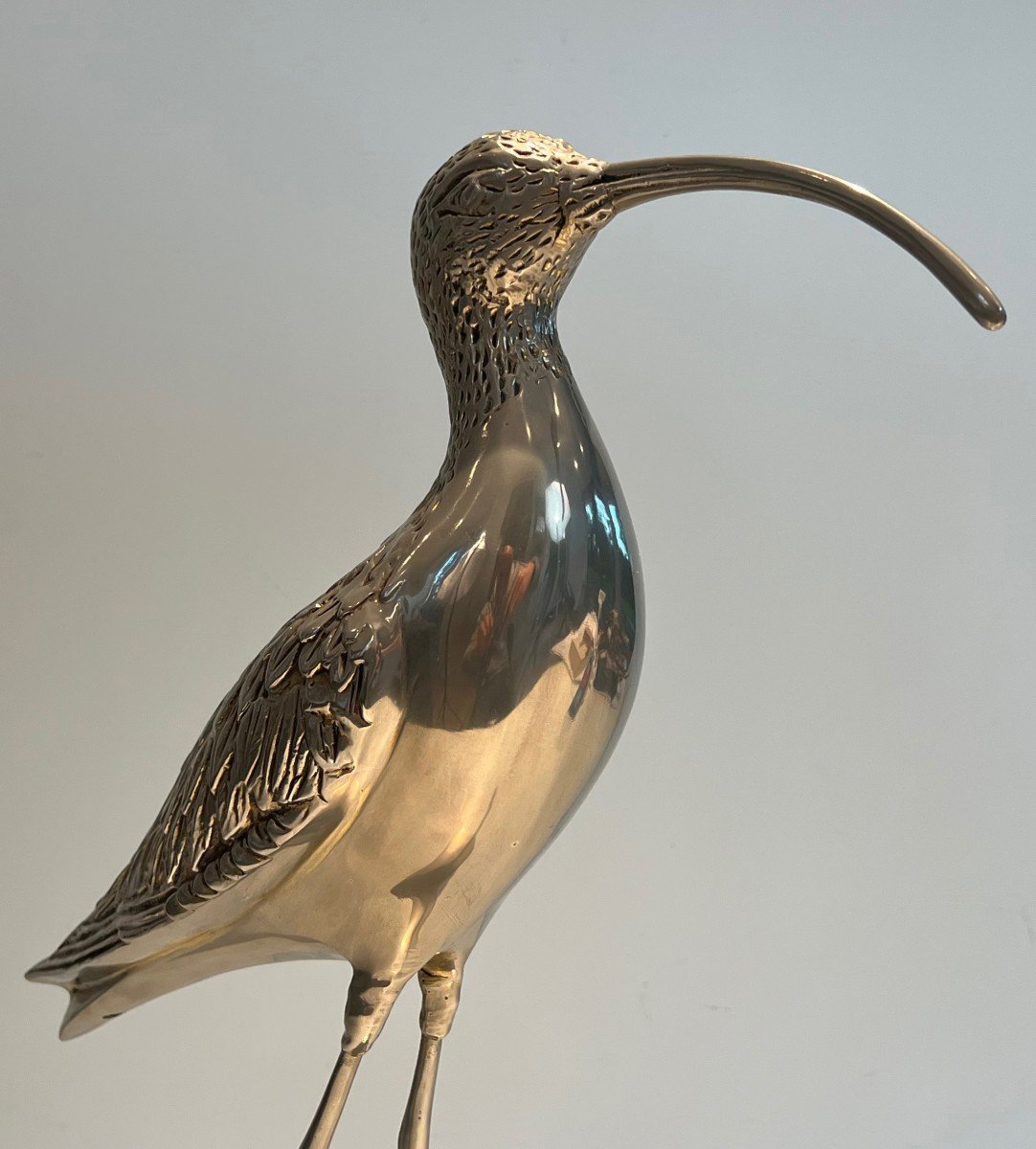 Oiseau Stylisé En Laiton Argenté. Travail Français. Vers 1970-photo-5