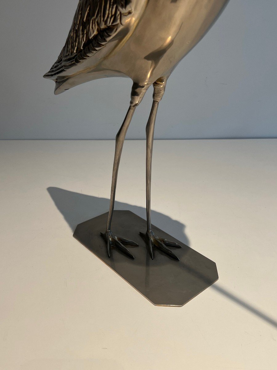 Stylish Silvered Brass Bird. French Work. Circa 1970-photo-6