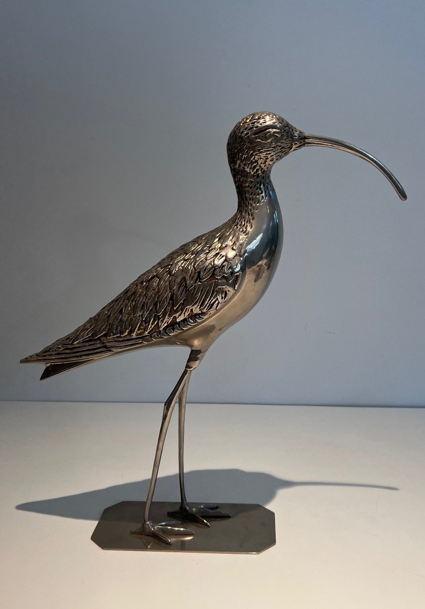 Stylish Silvered Brass Bird. French Work. Circa 1970-photo-8